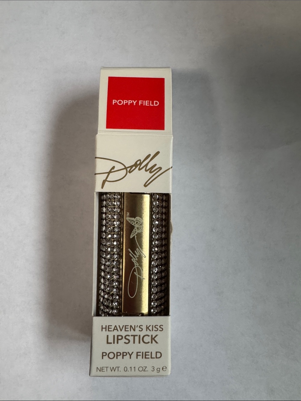 Dolly Parton heaven’s kiss lipstick Poppyfield red bedazzled case new in box